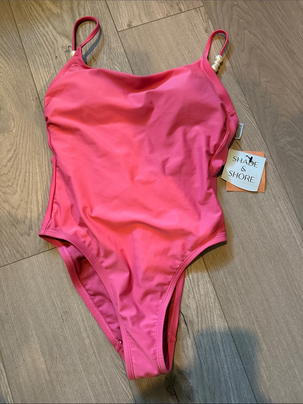 Shade & Shore Hot Pink One-Piece Swimsuit with Pearl-Accent Strap, high leg
